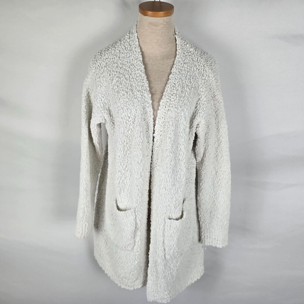 Studio B Bobeau Open Front Cardigan Women's 1X Ivory Popcorn V-Neck Long Sleeve